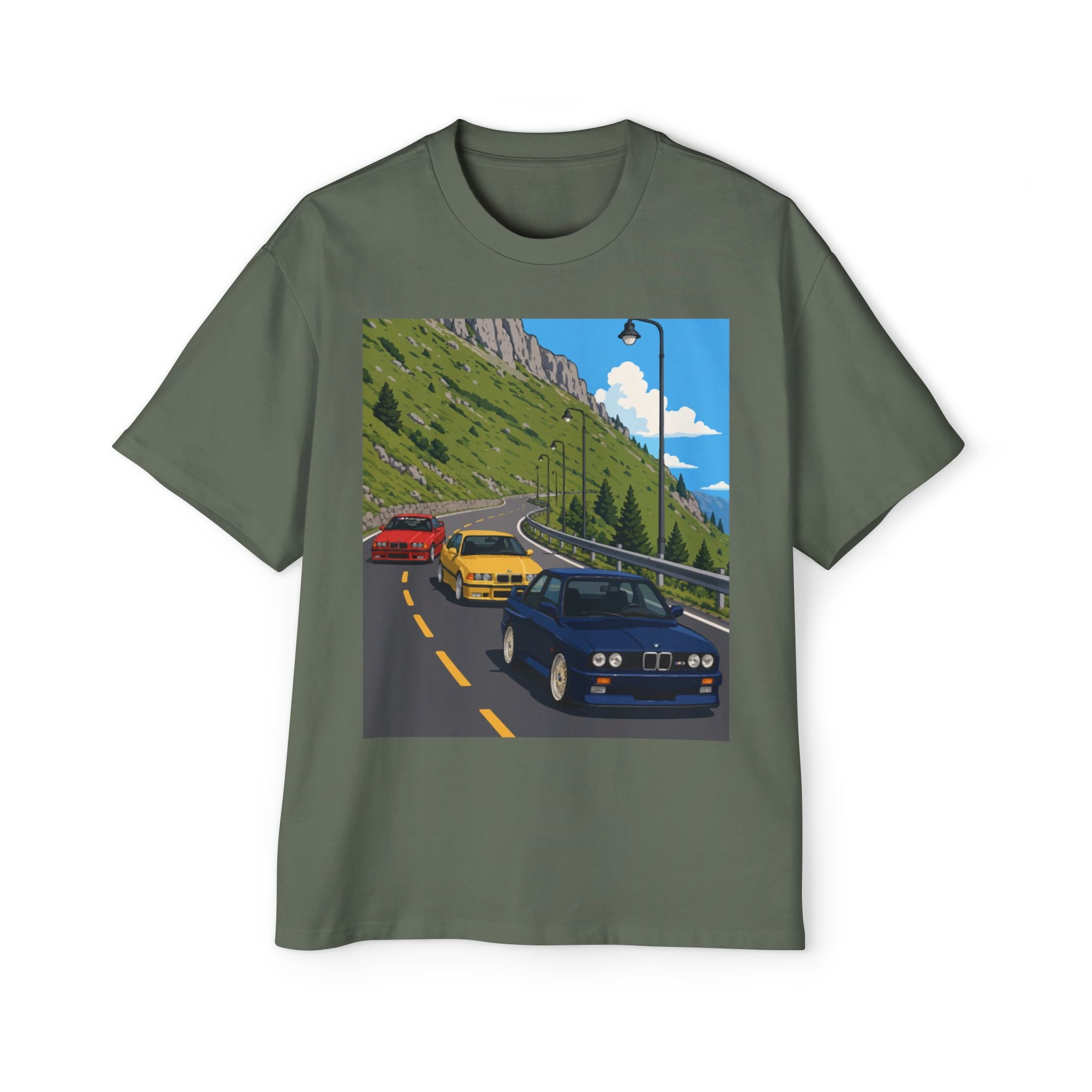 Retro Sports Cars E30 E36 Tee — Mountain Road Driving Graphic T-Shirt