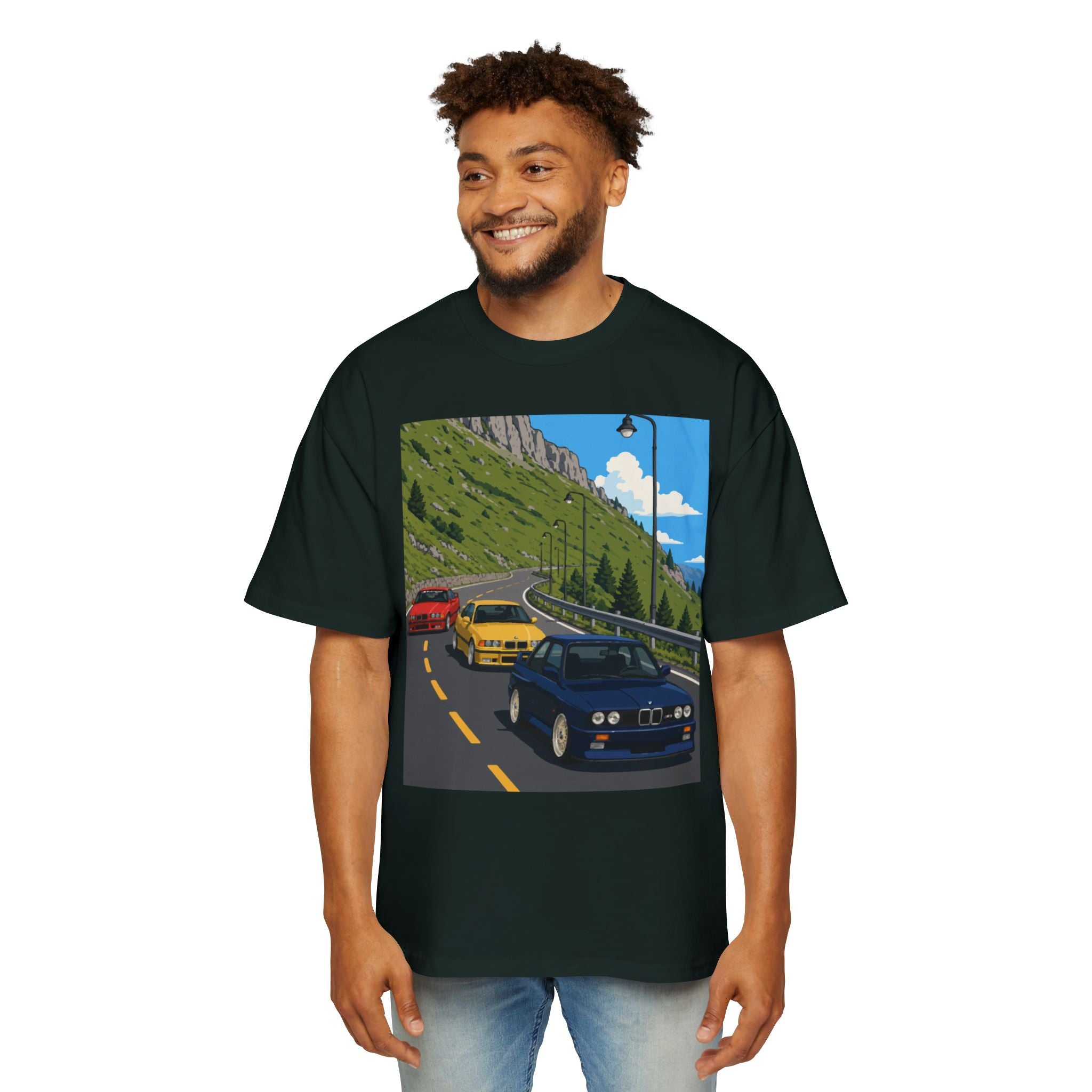 Retro Sports Cars E30 E36 Tee — Mountain Road Driving Graphic T-Shirt