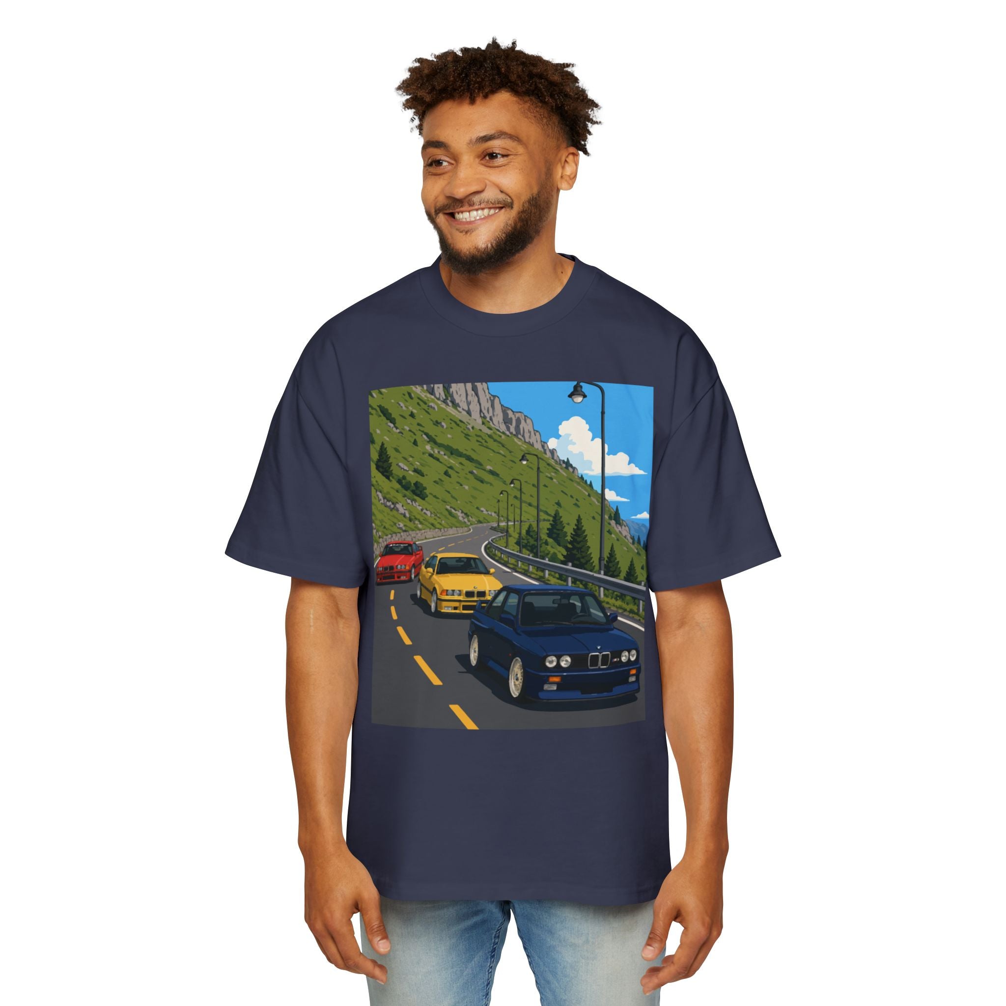 Retro Sports Cars E30 E36 Tee — Mountain Road Driving Graphic T-Shirt
