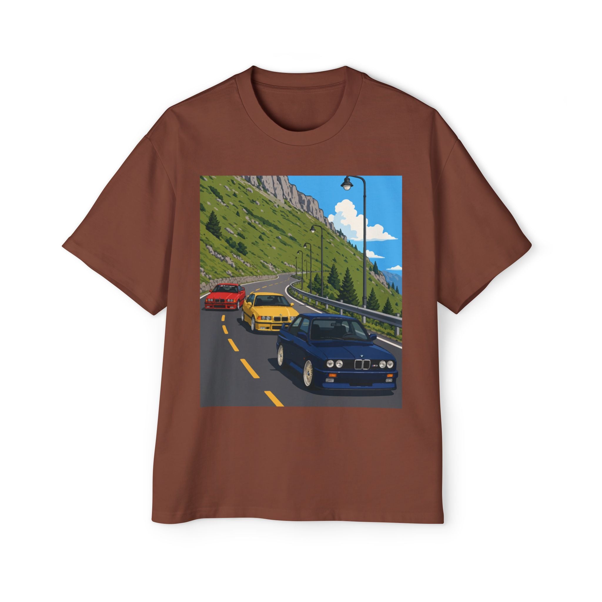 Retro Sports Cars E30 E36 Tee — Mountain Road Driving Graphic T-Shirt