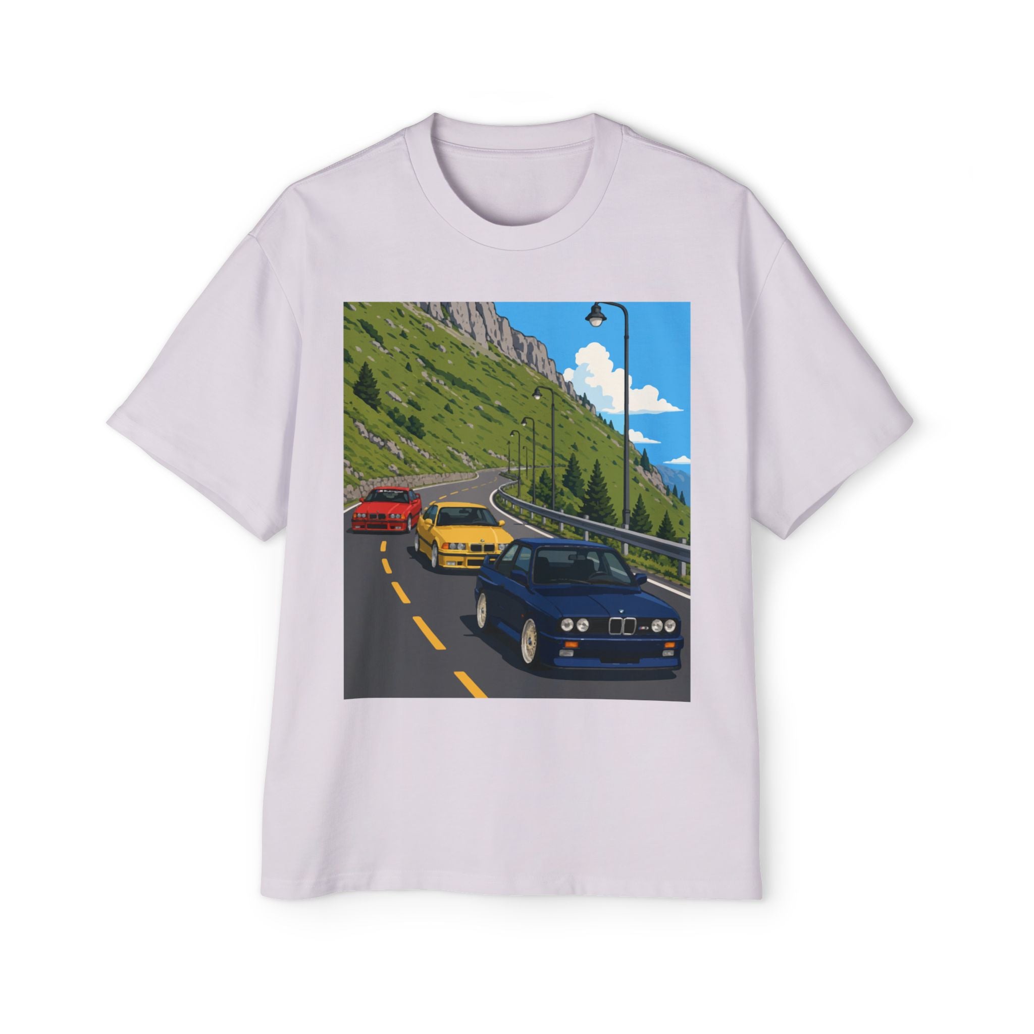 Retro Sports Cars E30 E36 Tee — Mountain Road Driving Graphic T-Shirt