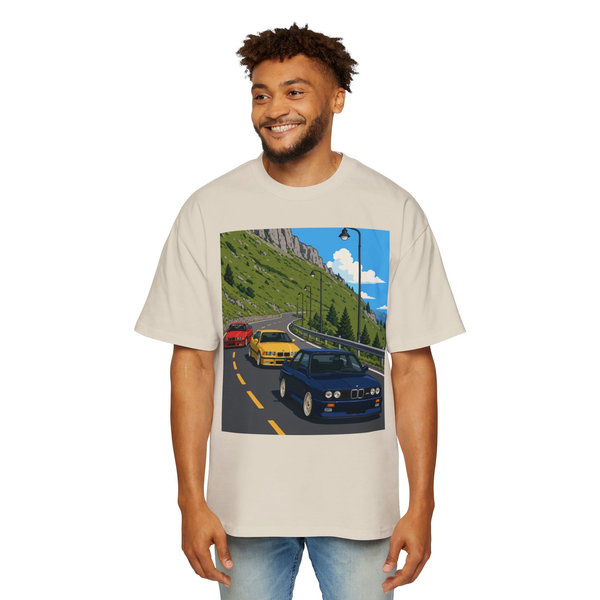 Retro Sports Cars E30 E36 Tee — Mountain Road Driving Graphic T-Shirt