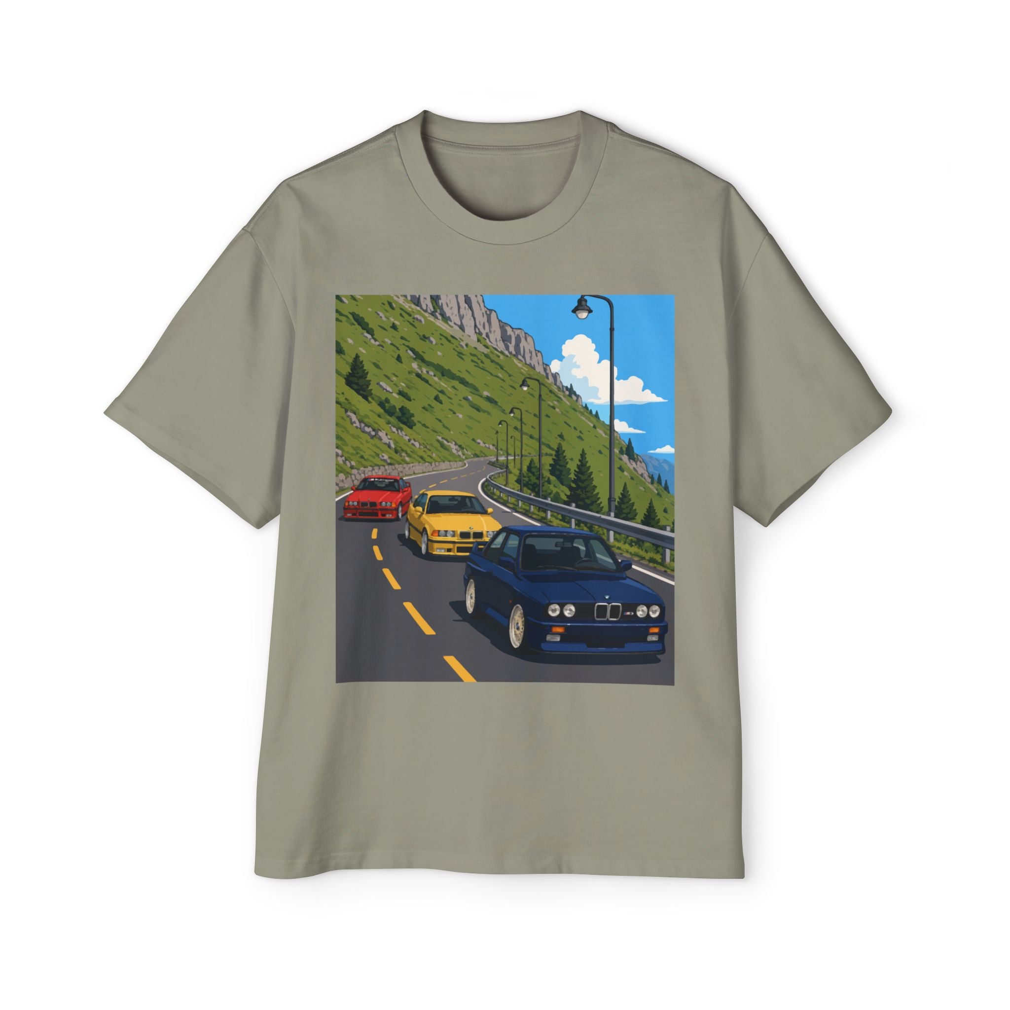 Retro Sports Cars E30 E36 Tee — Mountain Road Driving Graphic T-Shirt