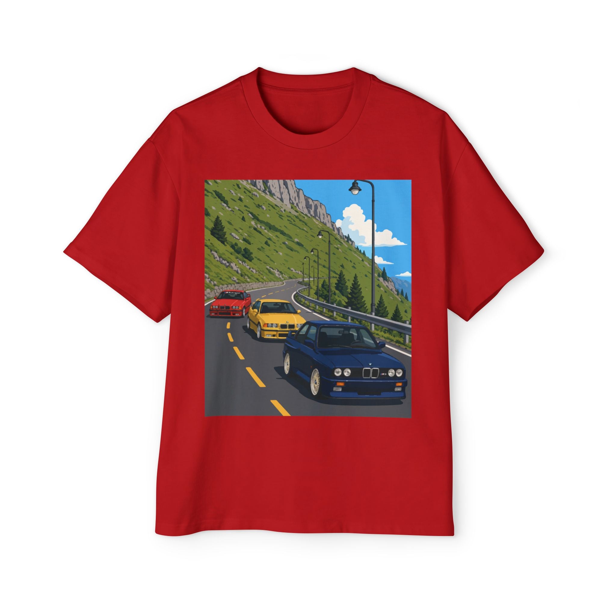 Retro Sports Cars E30 E36 Tee — Mountain Road Driving Graphic T-Shirt