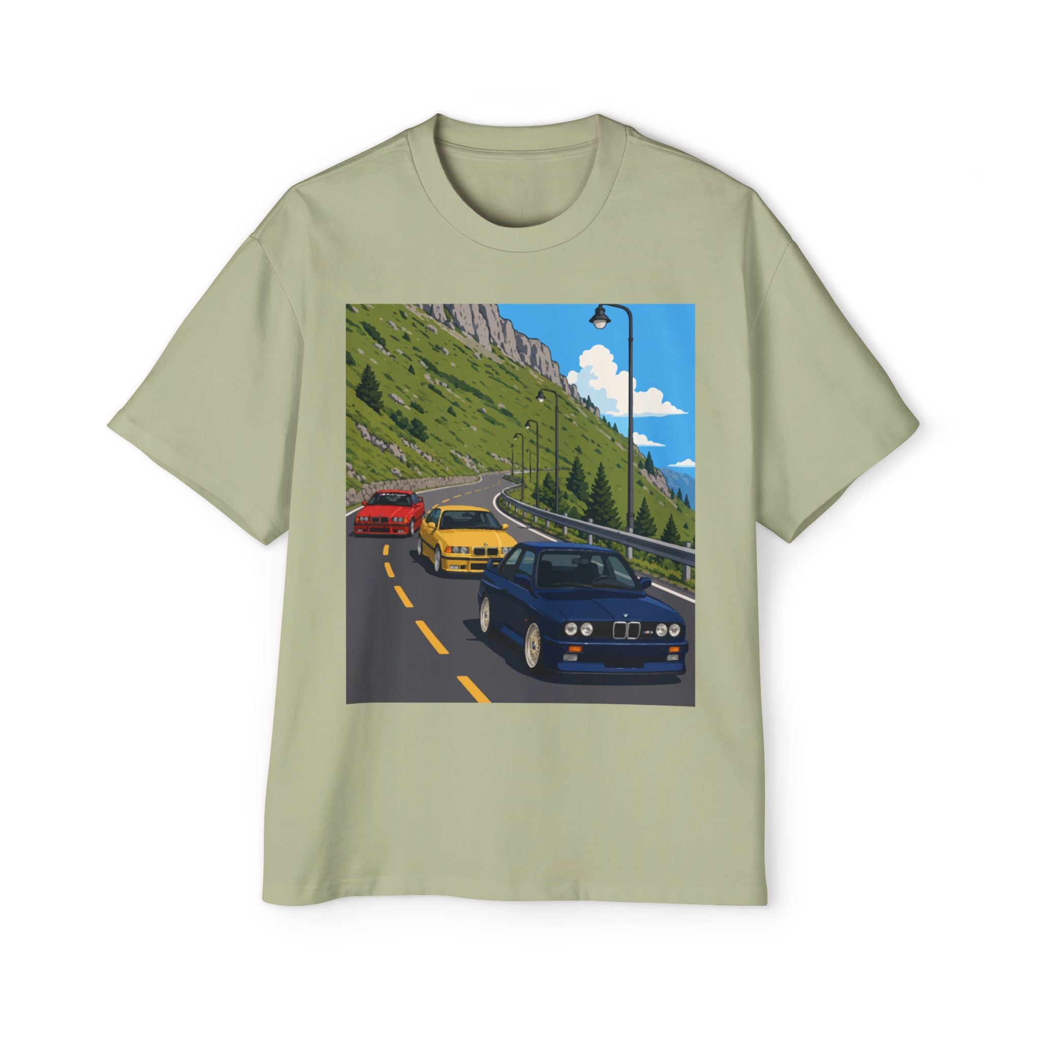 Retro Sports Cars E30 E36 Tee — Mountain Road Driving Graphic T-Shirt