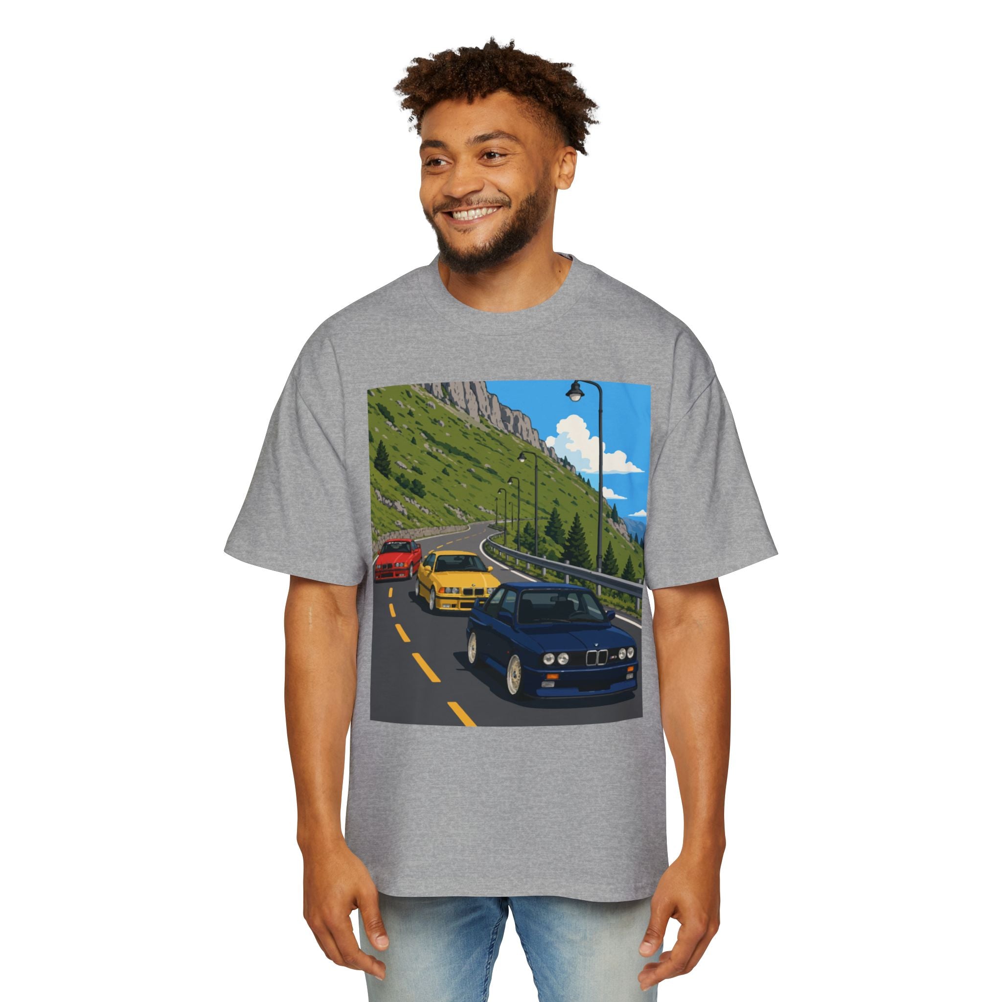 Retro Sports Cars E30 E36 Tee — Mountain Road Driving Graphic T-Shirt