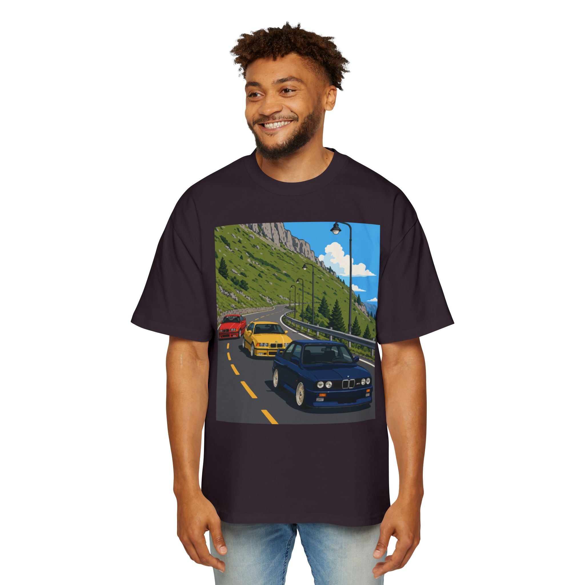 Retro Sports Cars E30 E36 Tee — Mountain Road Driving Graphic T-Shirt