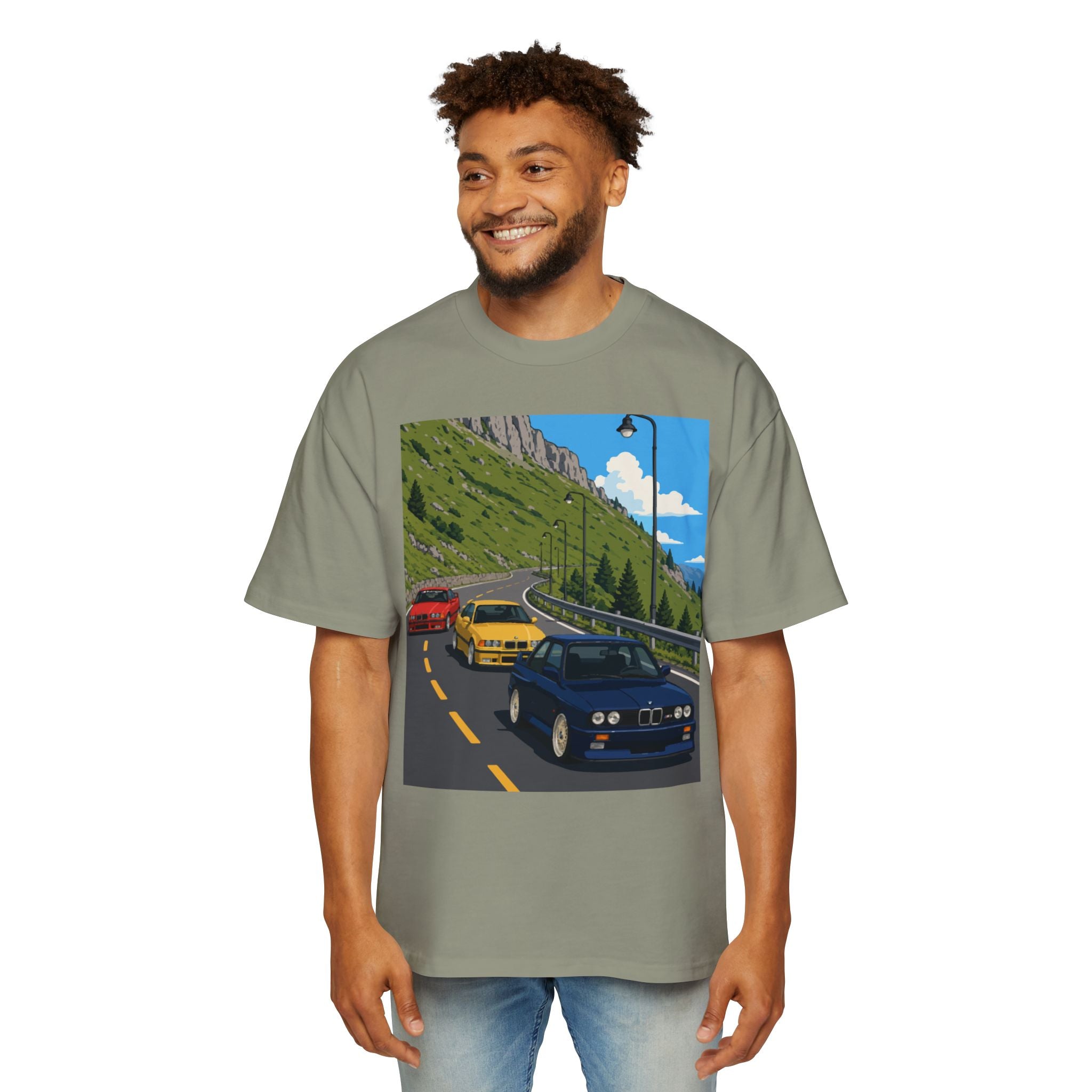 Retro Sports Cars E30 E36 Tee — Mountain Road Driving Graphic T-Shirt