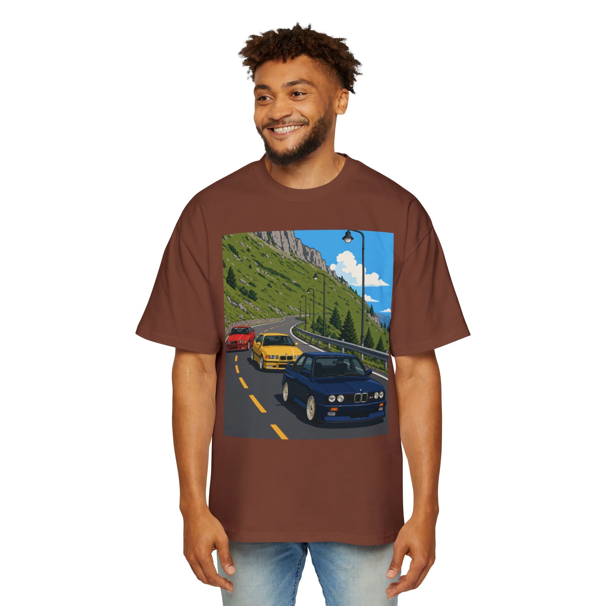 Retro Sports Cars E30 E36 Tee — Mountain Road Driving Graphic T-Shirt